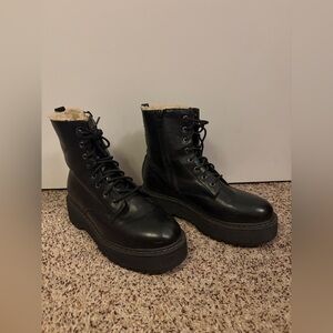 Steve Madden Bettyy Black Faux Fur Combat Boots
